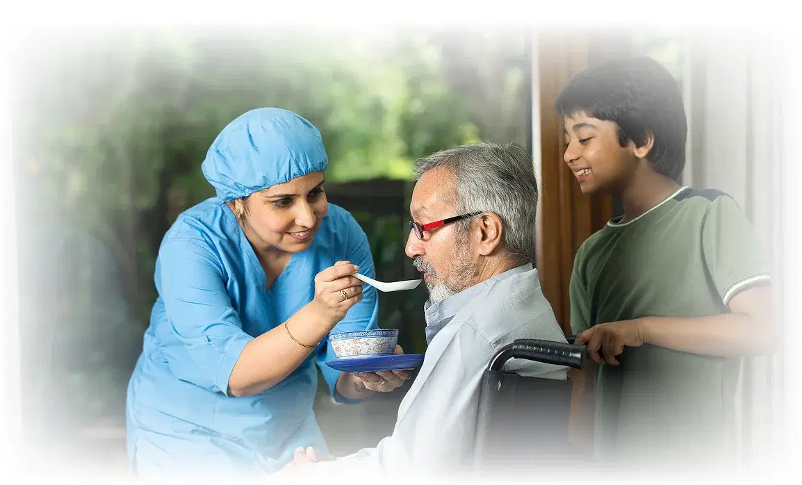 A physiotherapist assisting a stroke patient during rehabilitation.